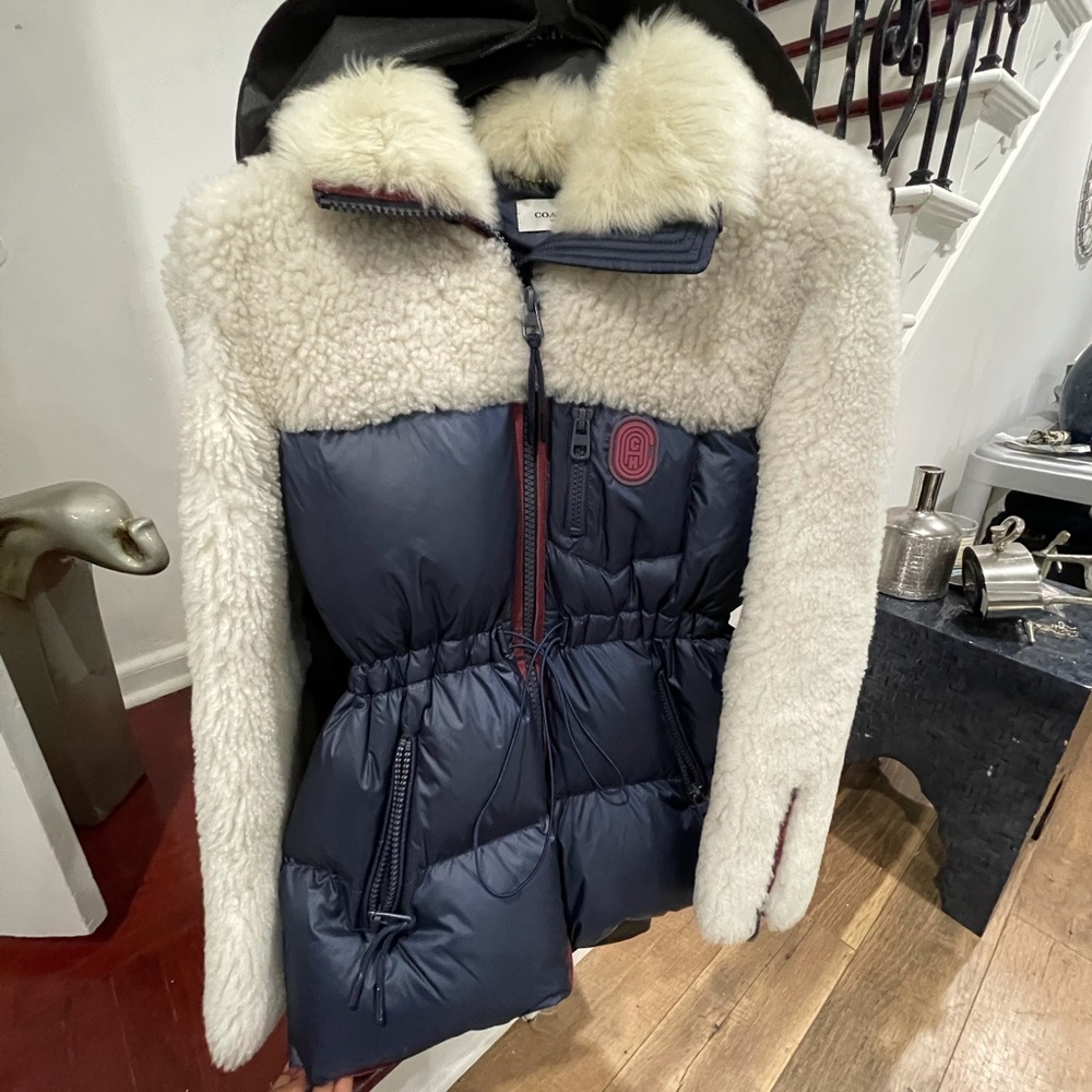 NWT• coach coat with shearling collar